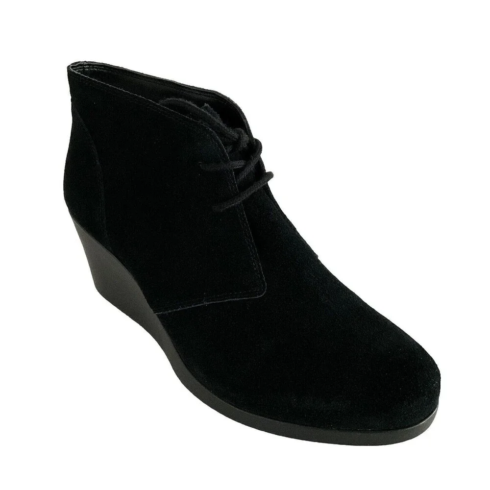 CROCS Suede Leigh Bootie Lace-up Wedge Comfort Casual Black 9.5